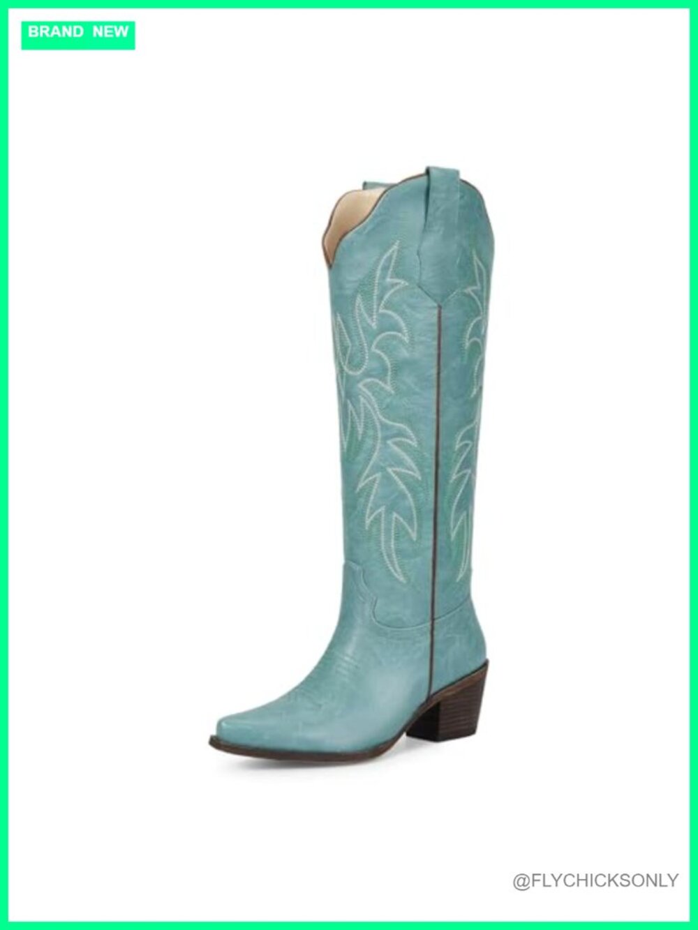 Faux Leather Knee High Cowboy Boots Pointed Toe Block Heel Western